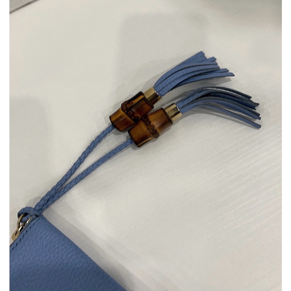 Gucci mineral Blue calf skin leather. Tassel Wristlet with Bamboo Accents - Picture 9 of 9